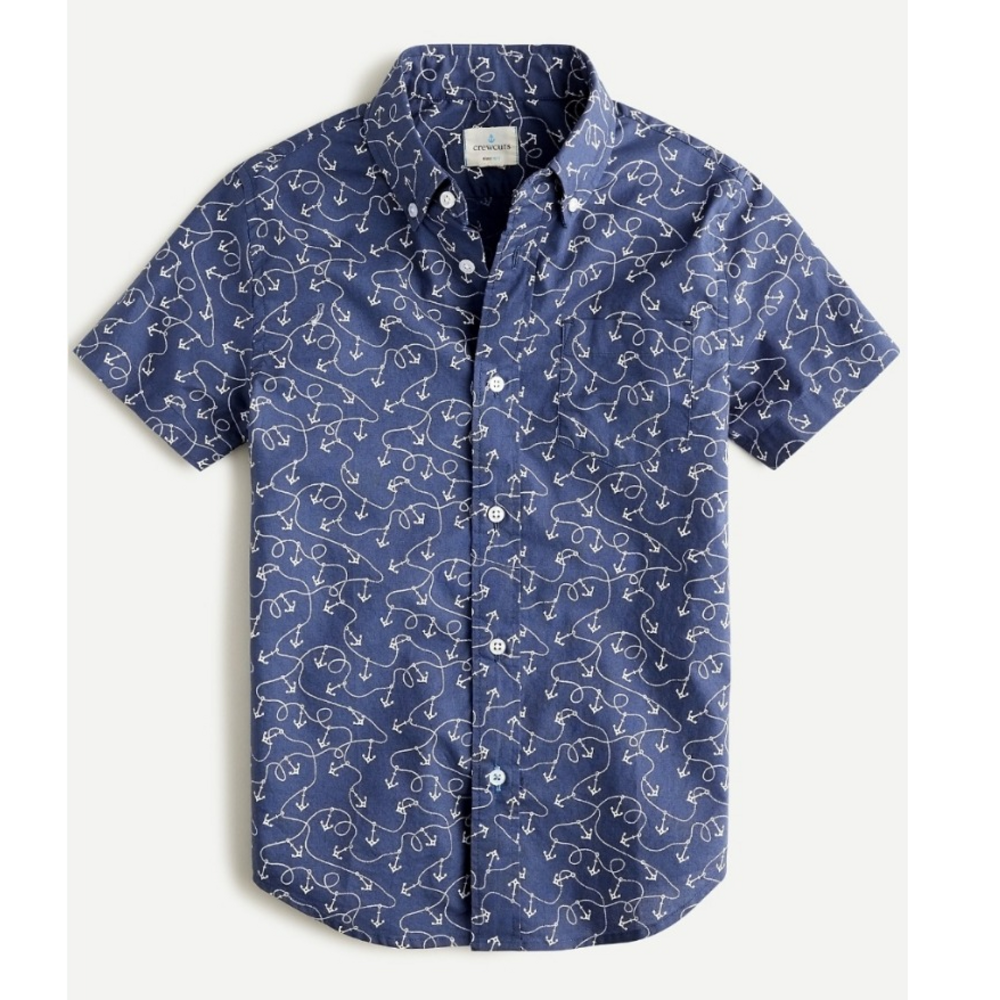 J. Crew Crewcuts Short Sleeve Anchor Print Button Down Boys Sz‎ 8 Nautical Beach